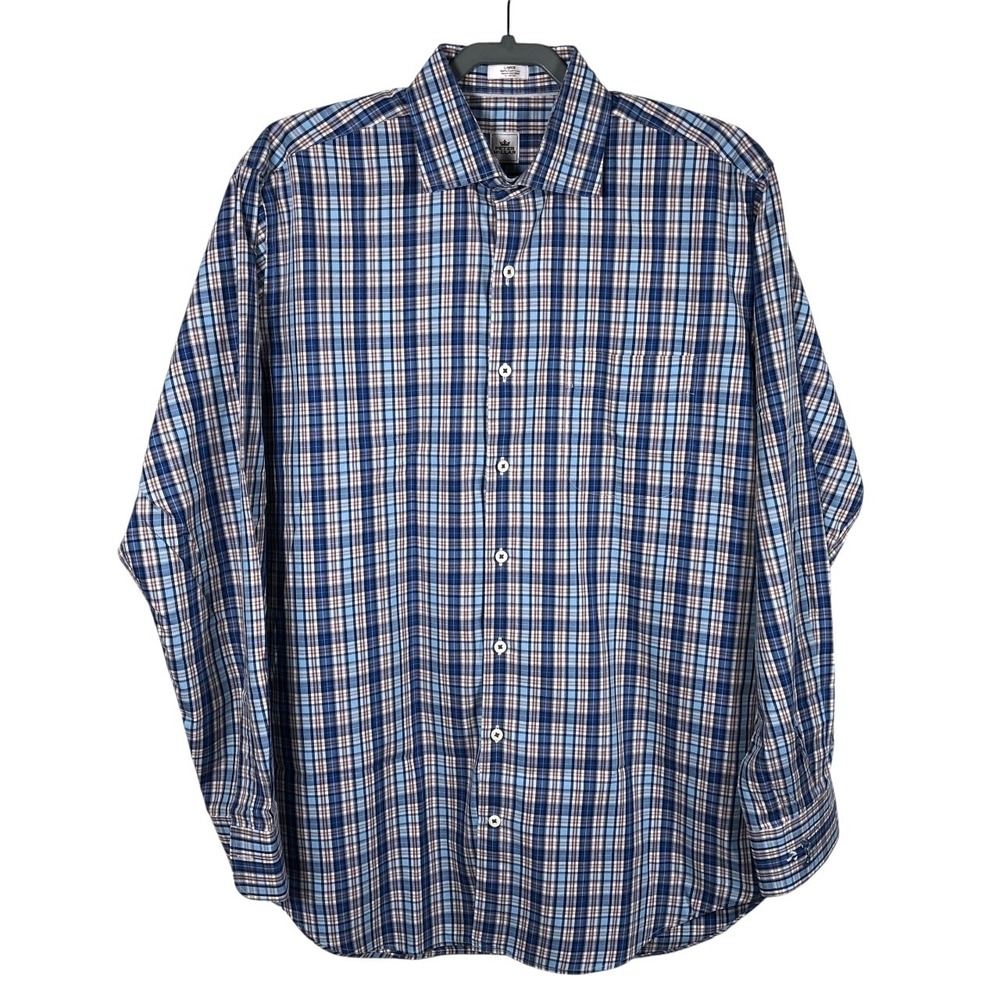 Peter Millar Shirt Mens Large Cotton Stripe Plaid Long Sleeve Fly‎ Fishing Logo